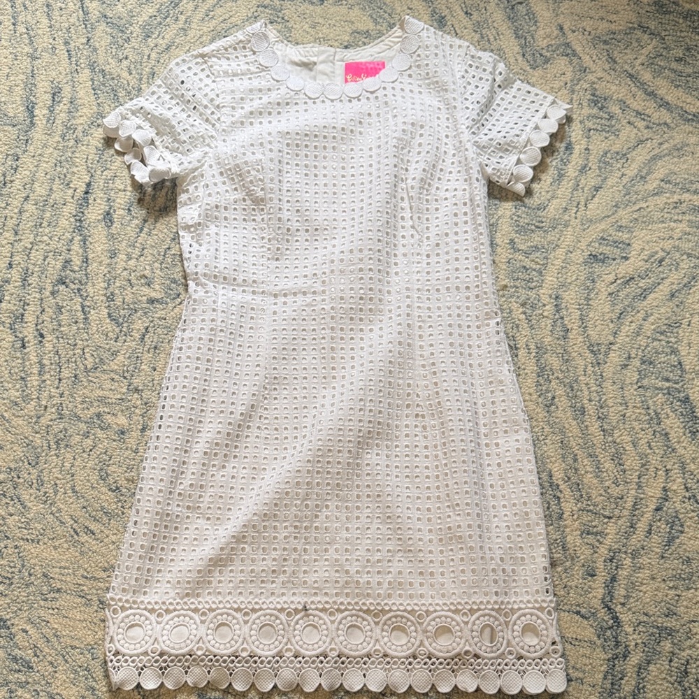 Lilly Pulitzer Jennifer Shift Dress White Grid Eyelet Lace 8